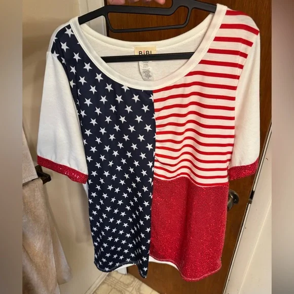 BiBi Patriotic Star and Stripe Tee - Red, White, and Blue, New Without Tags, XL - Picture 10 of 12